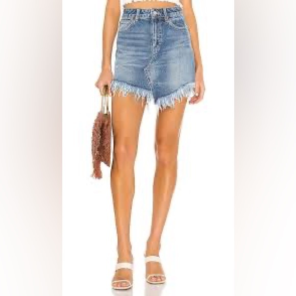 Free People We The Free Bailey Raw Fringe Hem Denim Mini Skirt - Picture 1 of 6